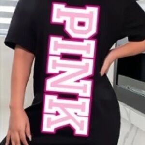 Black T-Shirt Dress with Pink Logo